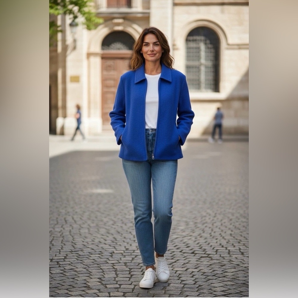 Requirements Women’s Blue Wool Sweater Zip Up Size M